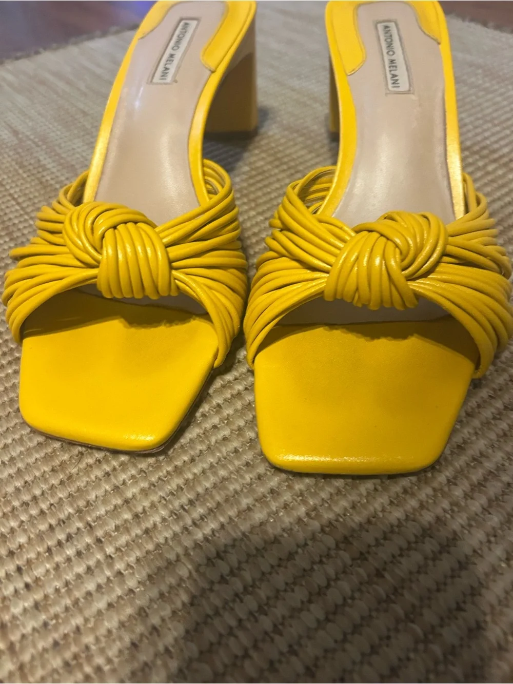 ANTONIO MELANI Bright Yellow Knotted Slide Heels